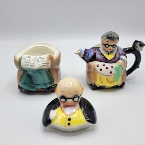 Vintage Hand Painted Japan Grandparents Creamer & Sugar Bowl Set - Picture 8 of 15